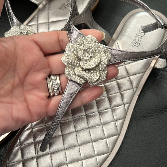 MICHAEL Michael Kors Lucia Crystal Embellished Leather Thong Sandals - Picture 1 of 11
